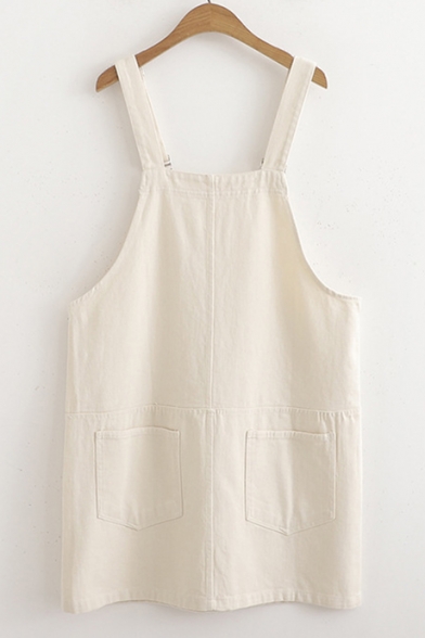 Summer Simple Letter Patched Solid Color Mini Denim Overall Dress for Girls