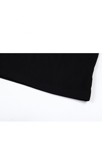 Summer Stylish Black Round Neck Short Sleeve Figure Print Tunic Loose Tee For Women