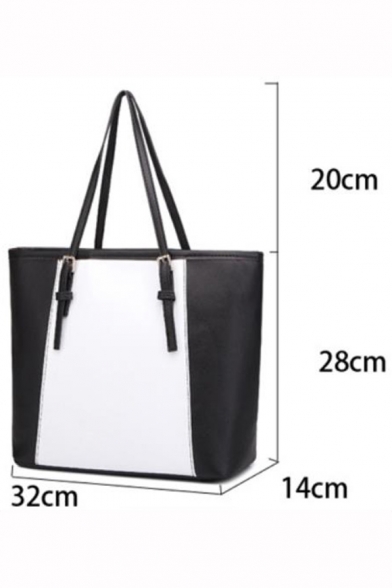 Trendy Color Block Large Shoulder Tote Bag with Zipper 32*14*28 CM