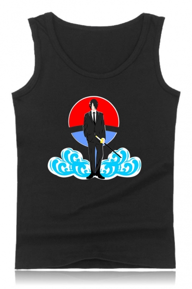 Trendy Comic Anime Character Cloud Printed Round Neck Summer Tank Top