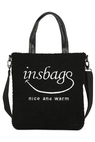 Trendy Letter INSBAGS NICE AND WARM Pattern Hairy Shoulder Tote Bag for Women 29*7*33 CM