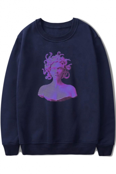 Vaporwave Cool Stylish Figure Printed Basic Round Neck Long Sleeve Casual Loose Sweatshirt