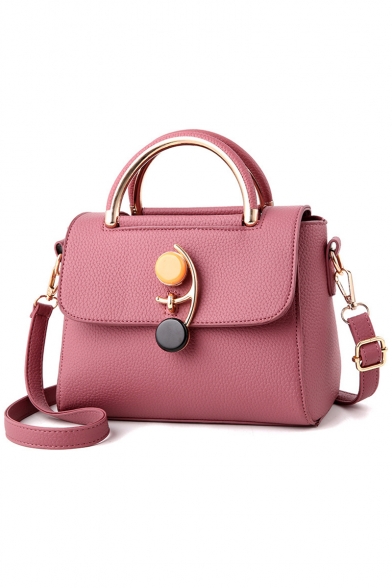 Women's Elegant Plain Button Metal Embellishment Commuter Satchel Handbag 22*12*17 CM