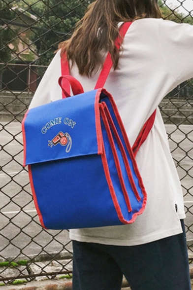 COME ON Letter Cartoon Print Colorblock Canvas Varsity Backpack 36*27*13 CM