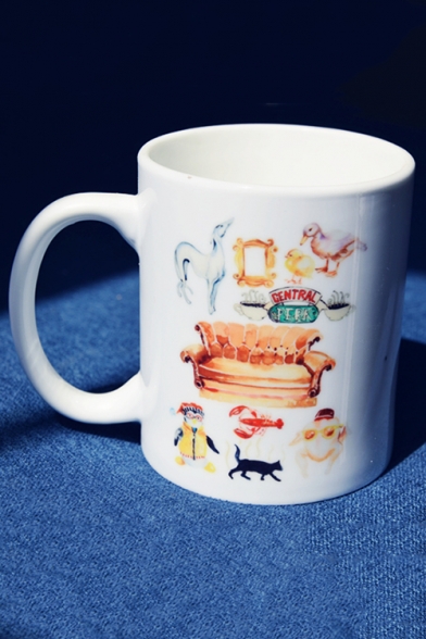 Cool Friends Cartoon Sofa Animal Printed White Porcelain Mug Cup