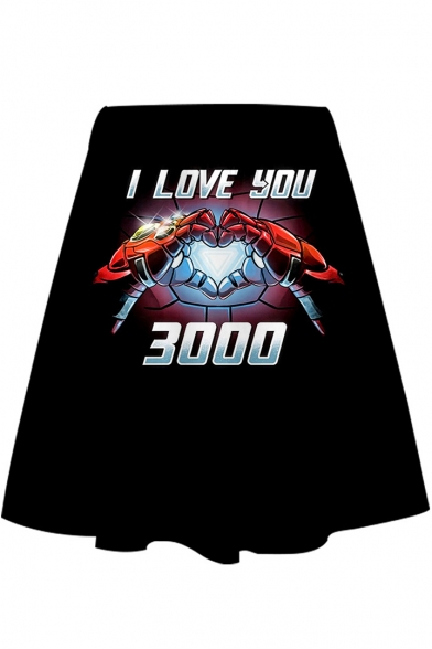 Cool Iron Hand Heart Letter I LOVE YOU 3000 Black Mini A-Line Skirt