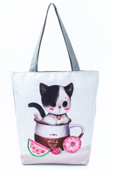 Cute Cartoon Cat Printed White School Shoulder Bag 27*11*38 CM