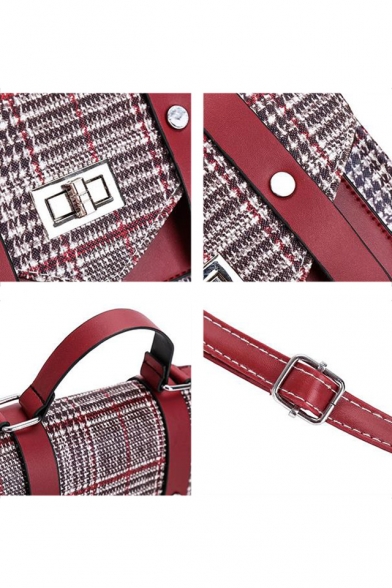 Designer Fashion Vintage Plaid Pattern Belt Embellishment School Satchel Bag 20*7*16 CM
