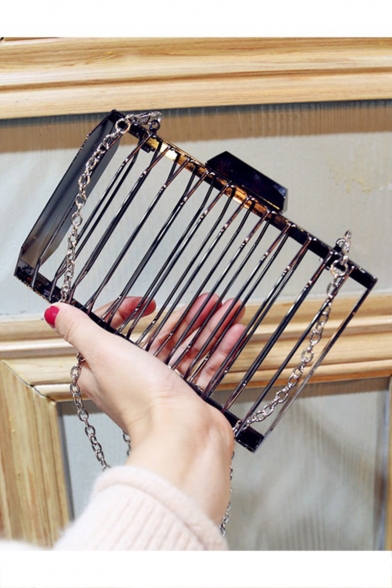 Designer Trendy Metal Hollow Party Clutch Evening Bag with Chain Strap