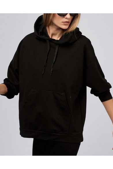 Fashion Cool Colorblocked Letter Print Back Loose Sport Pullover Black Hoodie