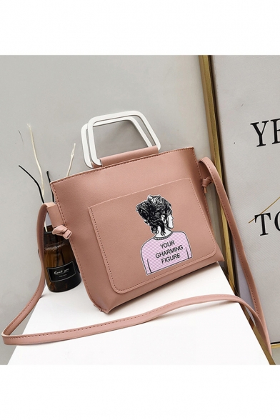 Fashion Figure Letter YOUR GHARMING FIGURE Printed Top Handbag Satchel Bag 21*6*20 CM