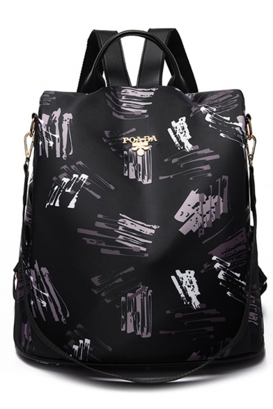 Fashion Pattern Waterproof Black Oxford Cloth Multifunction Leisure Travel Shoulder Bag Backpack for Girls 32*32*15 CM