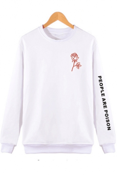 Floral Letter People Are Poison Round Neck Long Sleeve Pullover Unisex Sweatshirt