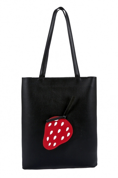 Lovely Strawberry Pattern PU Leather Tote Shoulder Bag for School 29*36*2 CM