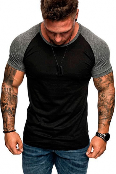 Mens New Stylish Colorblocked Neck Sleeve Slim Fit T-Shirt Beautifulhalo.com