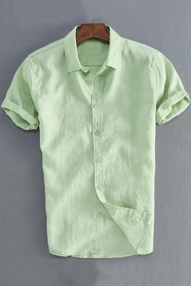 Mens Summer Simple Plain Short Sleeve Button Front Casual Loose Shirt