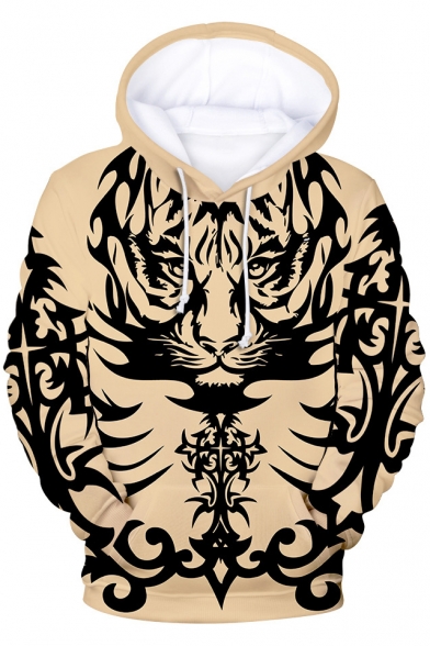 New Fashion Cool Tiger Tattoo Printed Long Sleeve Casual Loose Hoodie