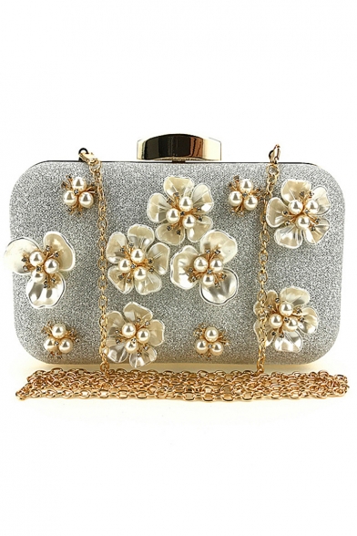 New Fashion Pearl Floral Embellishment Beaded Evening Clutch Bag 20*7*13 CM