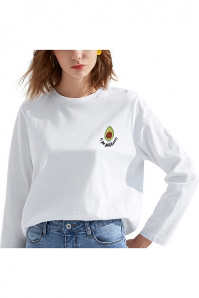 New Stylish Women's Avocado Letter Printed Round Neck Long Sleeve Casual Graphic Tee