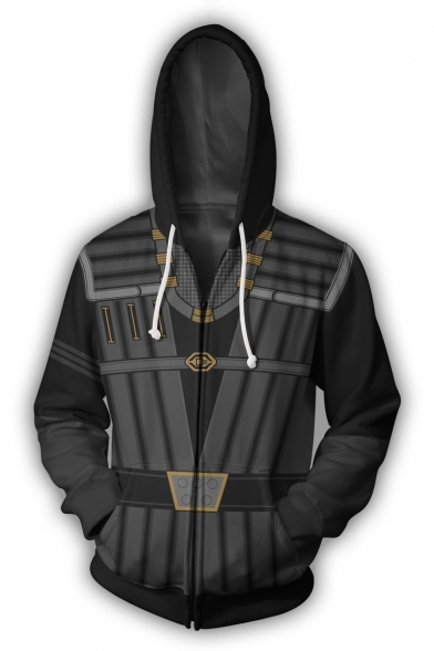 New Trendy Basic Long Sleeve 3D Pattern Cosplay Costume Zip Up Black Hoodie