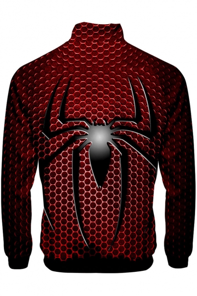 New Trendy Cool Spider Far From Home Stand Collar Long Sleeve Zip Up Red Jacket