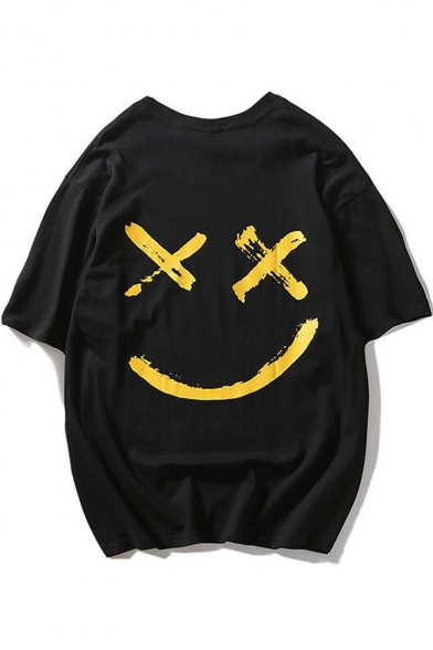 Popular Smile Face Pattern Round Neck Unisex Casual Oversized T-Shirt