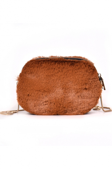 Popular Solid Color Plush Crossbody Bag with Chain Strap 19*7*15 CM