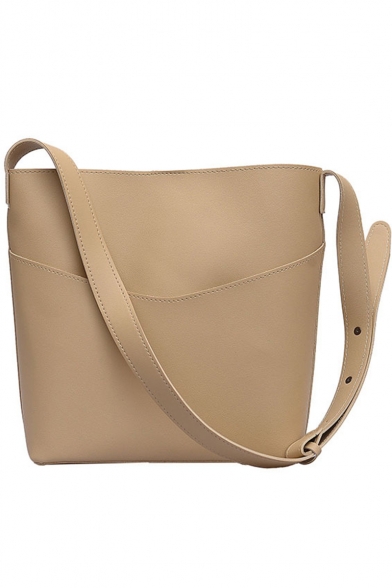 Popular Solid Color Rivet Embellishment PU Leather Shoulder Bucket Bag 28*31*10 CM