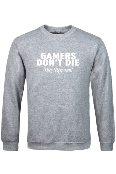 Street Style Letter GAMERS DON'T DIE Print Round Neck Long Sleeve Basic Fitted Sweatshirt