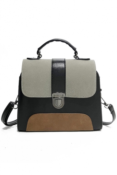Stylish Color Block PU Leather Top Handle Satchel Shoulder Bag 21*6*9 CM