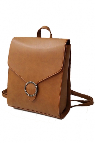 Stylish Waterproof Solid Color Metal Ring Embellishment Leisure Backpack for Women 31*25*11 CM