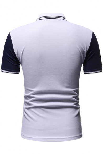 Summer New Fashion Colorblock Rib Collar Short Sleeve Slim Fit Polo for Men
