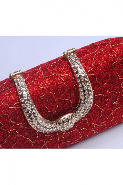 Trendy Printed U-shaped Rhinestone Embellishment Evening Clutch Bag 20*8.5*5 CM