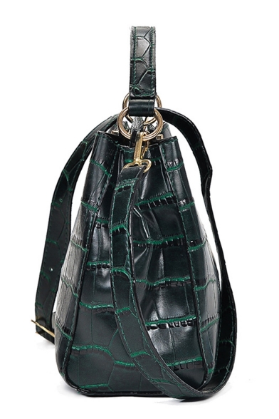 Trendy Solid Color Crocodile Pattern Green Satchel Shoulder Bag 25*12*20 CM