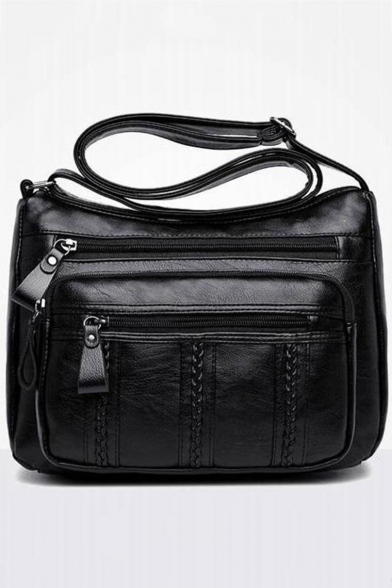Women's Solid Color Large Capacity Black Utility Crossbody Messenger Bag 29*11*21 CM