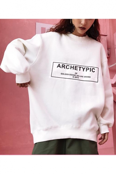 ARCHETYPIC Letter Round Neck Long Sleeve Oversized Sweatshirt