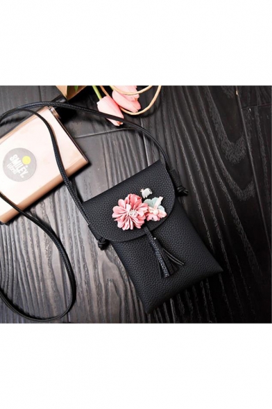 Fashion Flower Tassel Decoration Long Strap Crossbody Cell Phone Purse 12*2*18 CM