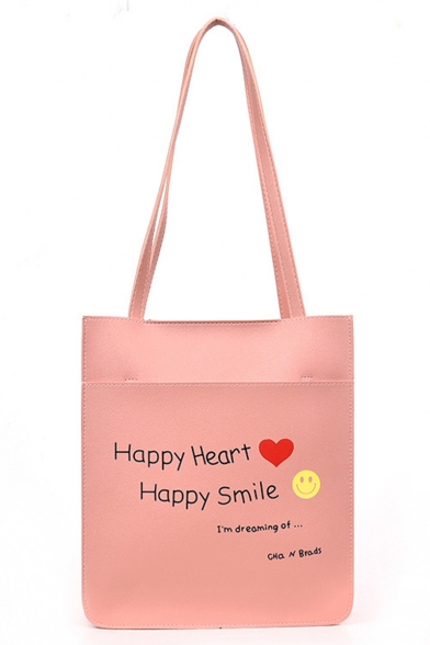 Fashion Letter HAPPY HEART HAPPY SMILE Emoji Printed Large Capacity School Shoulder Bag 26*30*9 CM