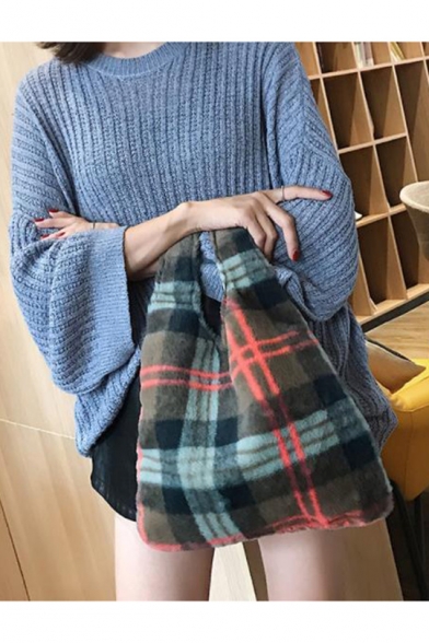 Fashion Personalized Plaid Pattern Hairy Tote Bag for Women 31*5*28 CM