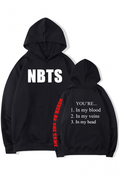 Funny Street Letter NBTS YOU'RE IN MY BLOOD Print Long Sleeve Casual Loose Pullover Hoodie