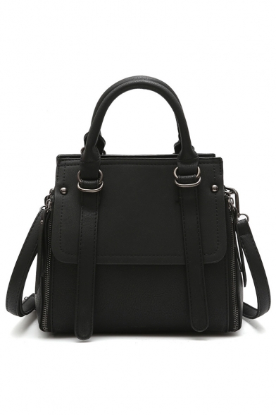 New Fashion Retro Plain Double Zipper Side Belt Embellishment Satchel Handbag for Women 24*13*21 CM