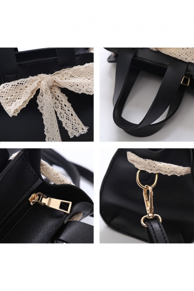 New Fashion Women's Bow-Knot Embellishment Solid Color PU Leather Tote Shoulder Crossbody Bag 15*19*10CM