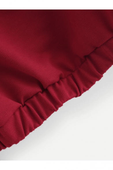 New Stylish V-Neck Striped Long Sleeve Cropped Pullover Burgundy Sweatshirt
