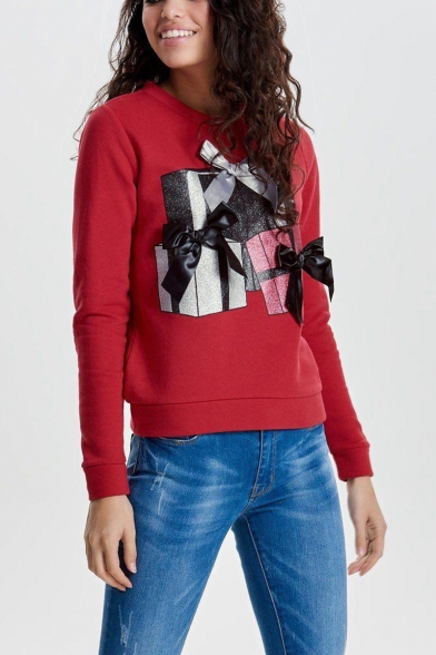New Stylish Women's Christmas Gifts Printed Round Neck Long Sleeve Sweatshirt
