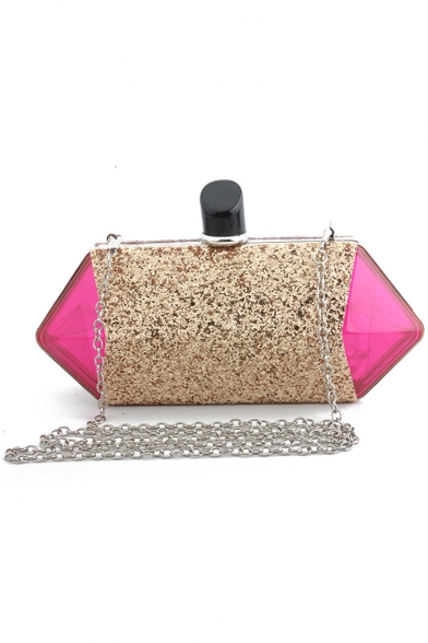 New Trendy Colorblock Sequined Transparent Acrylic Prom Crossbody Clutch Bag 23*6.5*9.5 CM