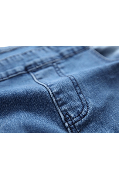 New Trendy Pleated Detail Blue Slim Fitted Denim Overalls for Men