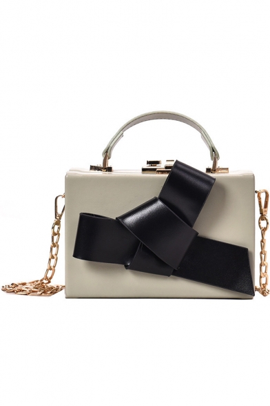 Popular Fashion Colorblock Bow Embellishment Crossbody Satchel Bag with Chain Strap 18*12*8 CM