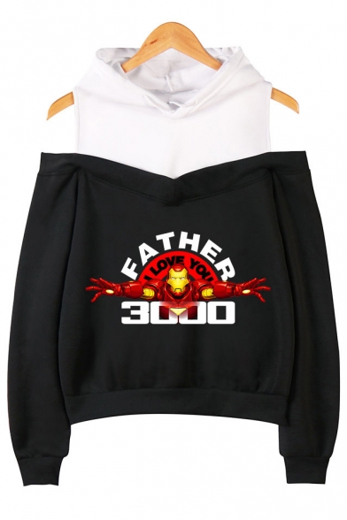 Popular Iron Figure Letter FATHER I LOVE YOU 3000 Cold Shoulder Pullover Casual Hoodie