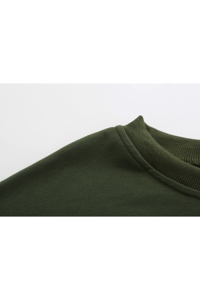 Popular Number 1984 Pattern Round Neck Long Sleeve Ripped Hem Cropped Sweatshirt for Women