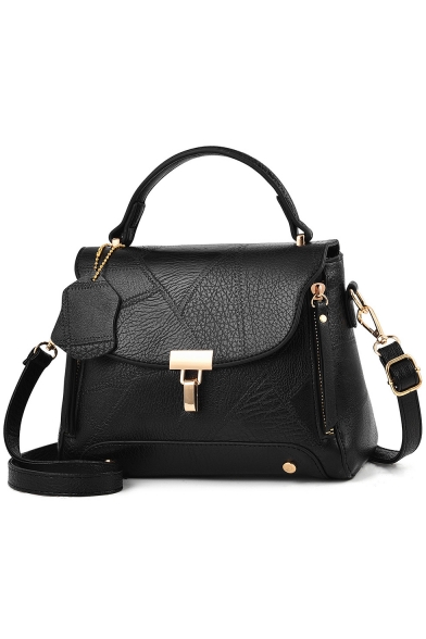 Simple Fashion Solid Color Double Zipper Side Work Satchel Handbag 22*11*17 CM
